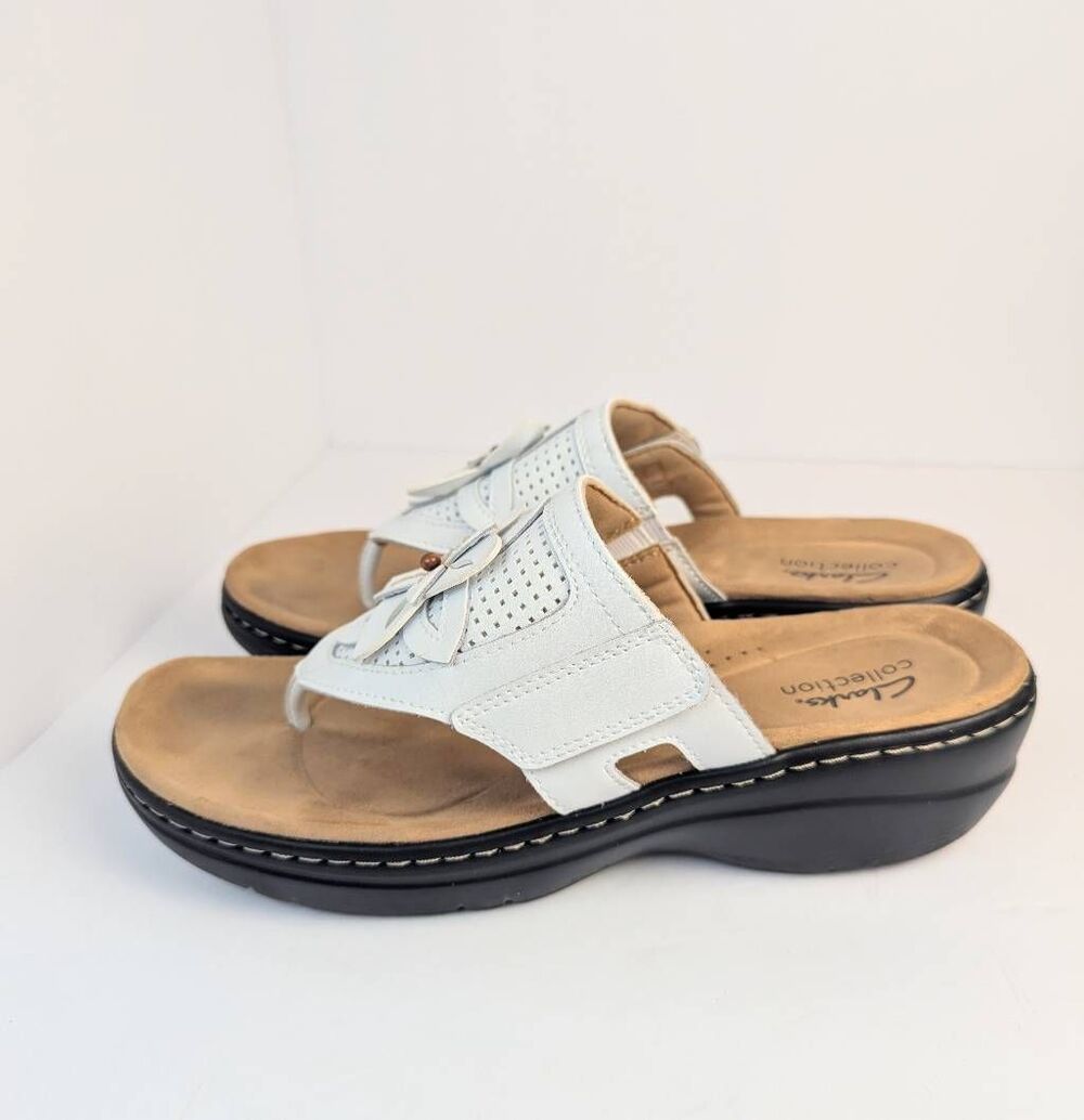 Clarks Merliah2 Kyla White leather lazercut 3D flower wedge sandals womens 9 - Picture 3 of 7